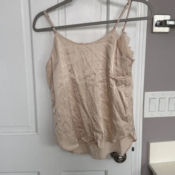 Anthropolgie Floreat Silky Satin Lace Cami Tank Top Cream Champagne Vneck - Picture 7 of 7
